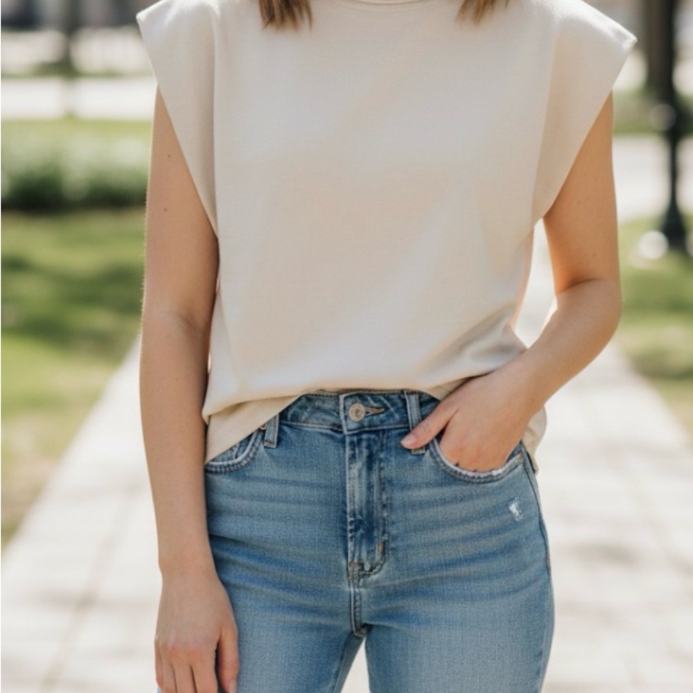 Women's Cream Sleeveless Top